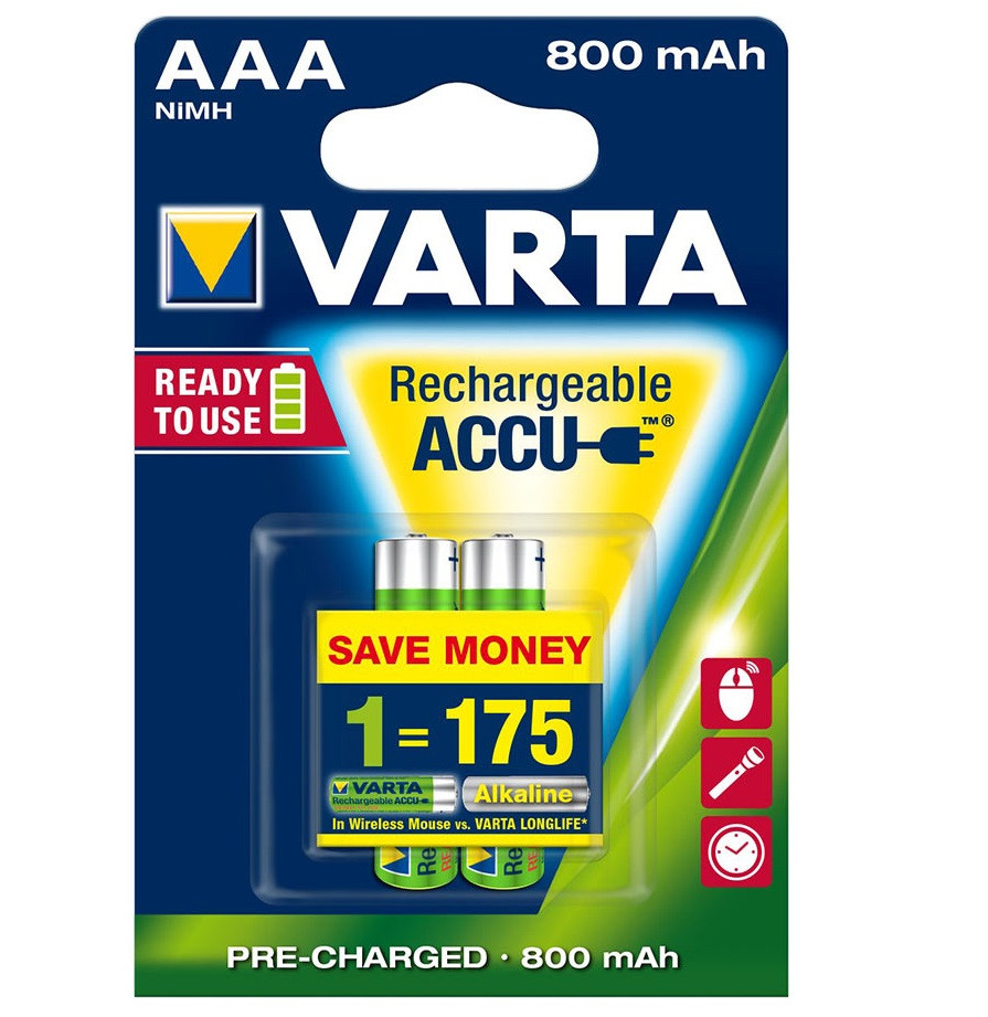 Аккумуляторы Varta AAA 800 mAh, 2 шт - фото 1 - id-p1342556144