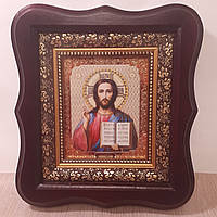 Икона Спасителя, лик 10х12 см, в темном деревянном киоте