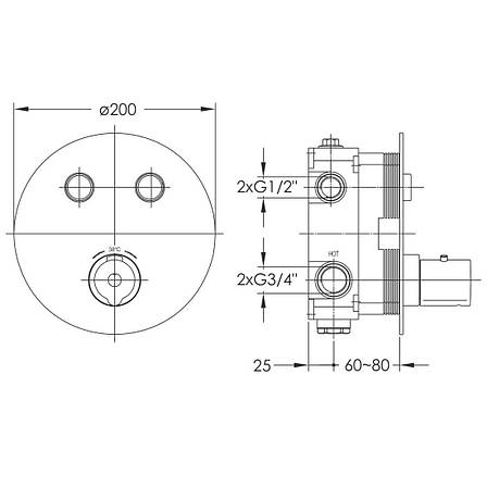 CENTRUM змішувач для душа, термостат, прихований монтаж, з кнопками, 2 режими Арт. VRB-15410Z, фото 2