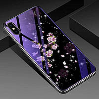 Чехол Glass-Case для Iphone X бампер стеклянный Sakura