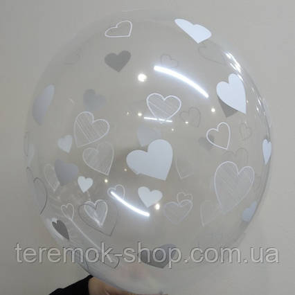 Повітряна куля прозора з білими сердечками 30 см поштучно Бельгія Bel bal