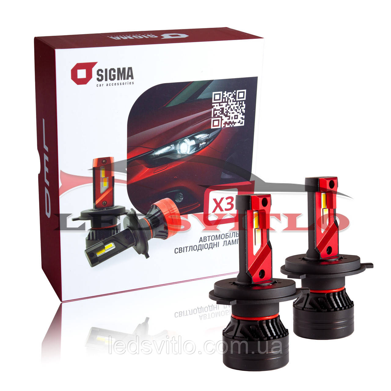 Автомобільні світлодіодні LED лампи H4 SIGMA X3 45W 10000Lm 6500K (комплект 2шт)