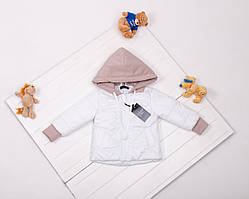 Дитяча куртка для дівчинки на осінь з білої плащової тканини з трикотажним капюшоном і манжетами р 80-134