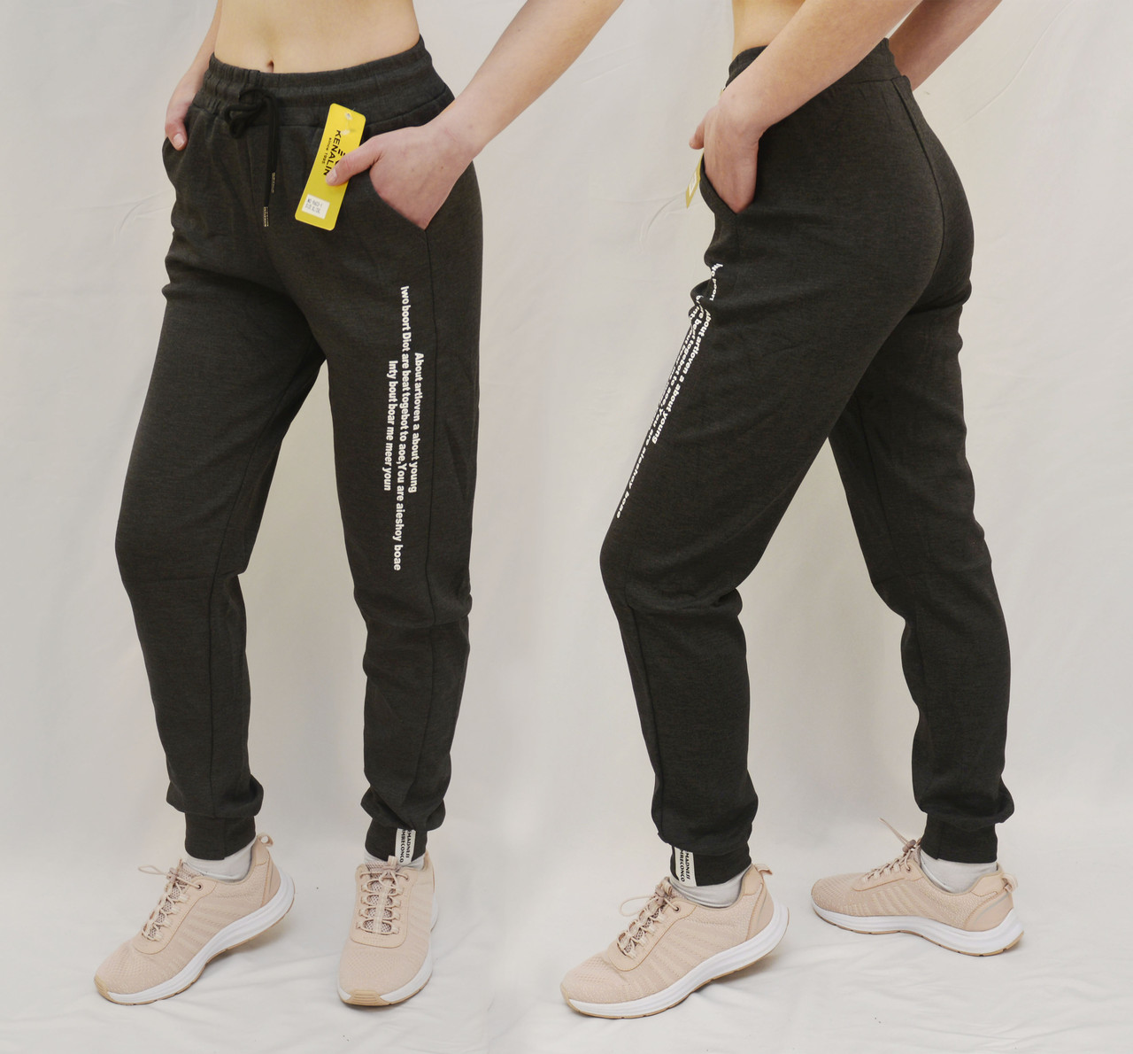 Штани спортивні жіночі трикотажні під манжет L — 4XL Штани спортивні з принтом Kenalin (Сірий)