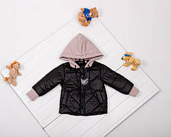 Дитяча демісезонна куртка для дівчинки з чорної плащової тканини з трикотажним капюшоном і манжетами р 80-134