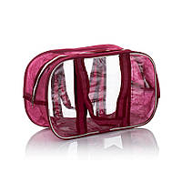 Комбінована сумка у пологовий будинок зі спанбонду та  прозорої плівки ПВХ, розмір L(50*32*23), колір Марсала