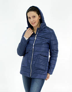 Легка жіноча демісезонна куртка з накладною кишенею, синя, розміри 48 - 54
