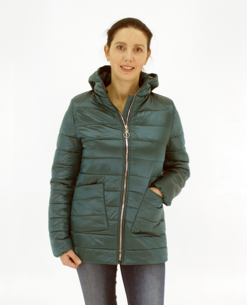 Жіноча демісезонна куртка з накладною кишенею, модель Юлія, смарагдова, розміри 48 - 54