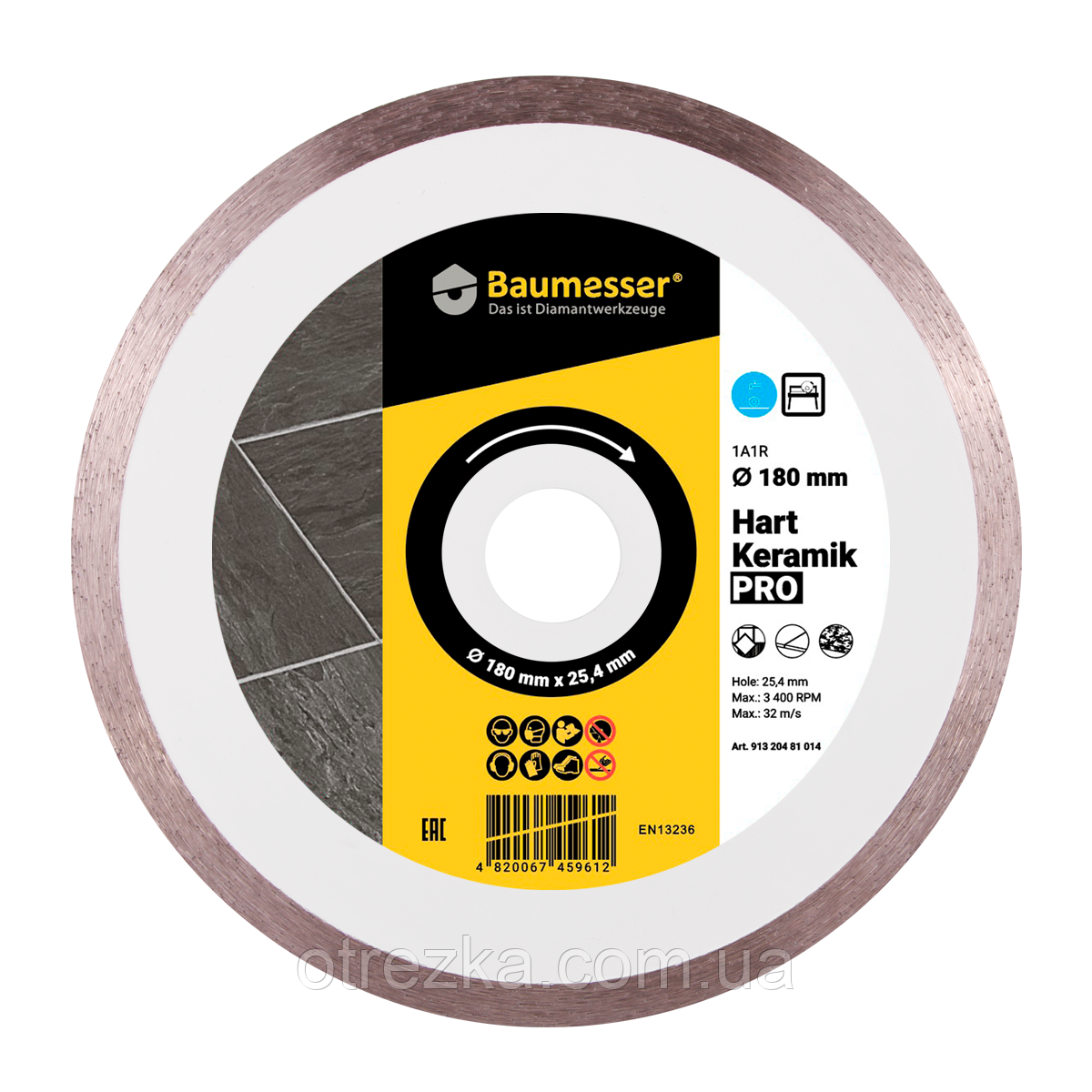 Круг алмазний відрізний 1A1R 180x1.6x8.5x25.4 Baumesser Hart Keramik PRO