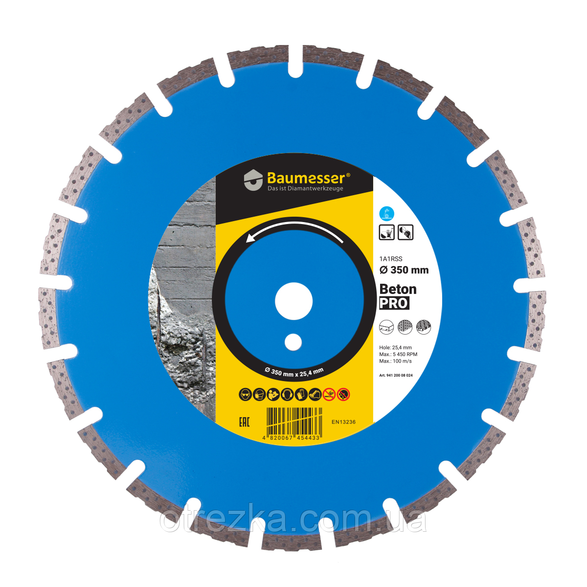 Круг алмазний відрізний 1A1RSS/C1-H 350x3,5/2,5x10x25,4-21 F4 Baumesser Beton PRO