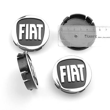 Ковпачки в диски Fiat   60/55мм  чорний/хром. пластик об'ємний логотип  4шт