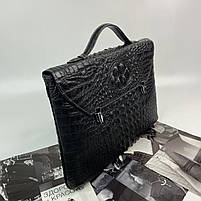 Жіночий шкіряний діловий портфель зі структурою під крокодила чорний, фото 5