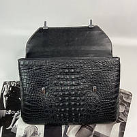 Жіночий шкіряний діловий портфель зі структурою під крокодила чорний, фото 8