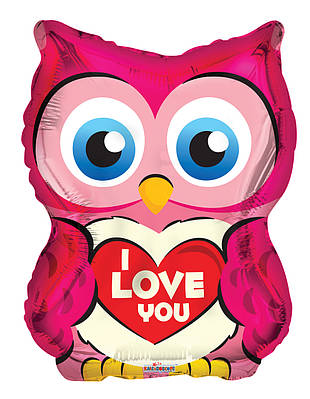 К 18" Owl With Heart Shape. Куля повітряна фольгована Совонька Я люблю тебе 14 лютого