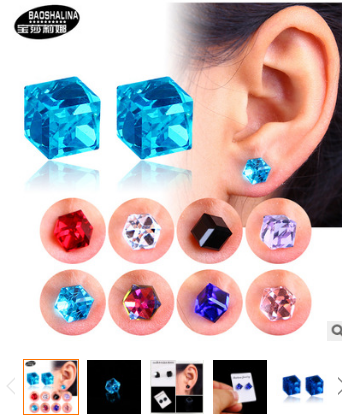 Сережки обманки на магнітах без проколу з кристалом СТАЛЬ 316L, фото 1