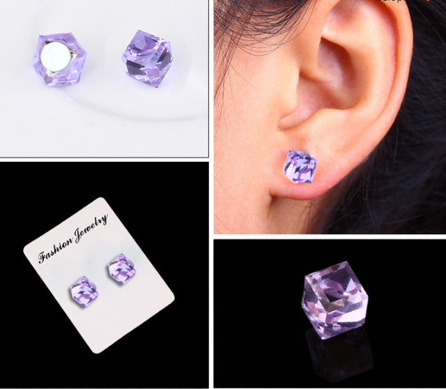 Магнітні сережки кубики фіолетові 1 шт., фото 1