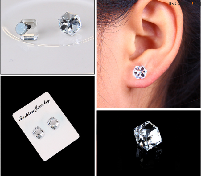 Сережки обманки на магнітах без проколу з кристалом СТАЛЬ 316L, фото 1