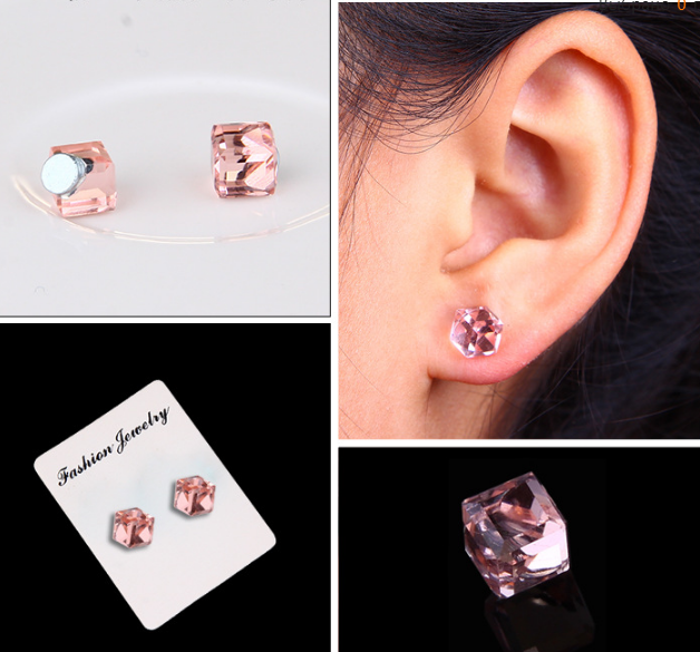 Сережки обманки на магнітах без проколу з кристалом СТАЛЬ 316L, фото 1