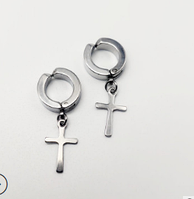 Сережки-кліпси затискачі обманки сталеві з хрестами сріблясті хрестики (стиль 3), 2 шт.