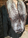 Шуба з чорнобуркою кожушок із чорнобуркою напівшубок натуральний з чорнобуркою автоледі недорого коротка, фото 7
