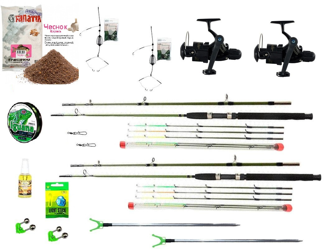 Рибальський набір Фідер у зборі "Crocodil evolution"  (2 шт.)+ котушка Cobra (2 шт.) + Подарунок! у довжині, фото 1