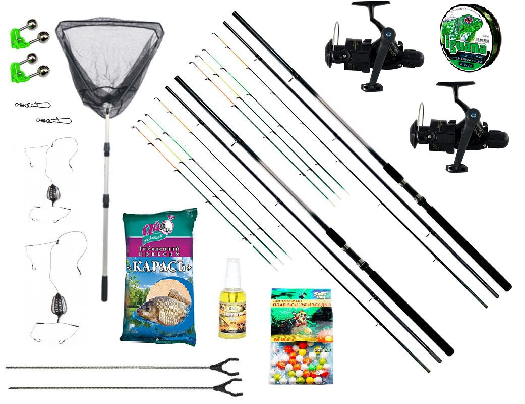 Рибальський набір Фідер у зборі Kaida  (2 шт.)+ котушка Cobra (2 шт.) + Подарунок! у довжині, фото 1