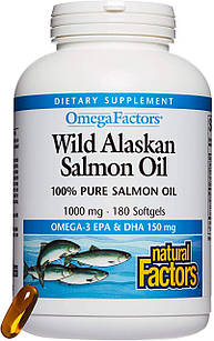 Омега 3 Natural Factors Wild Alaskan Salmon Oil 1000 mg 180 гелевих капсул