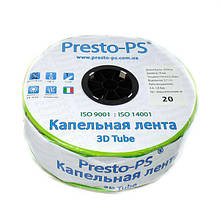 Крапельна стрічка Presto-PS эмиттерная 3D Tube крапельниці через 20 см, витрата 2.7 л/год, довжина 2000 м (3D-20-2000)