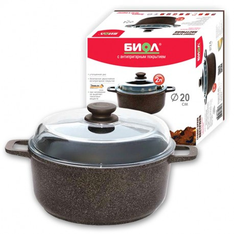 Каструля Граніт-Браун скляна кришка індукция 2 л БІОЛ Колір коричневий К203ПС, фото 1