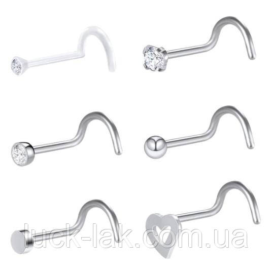 Нострила, пірсинг для носа набір 6 шт., фото 1