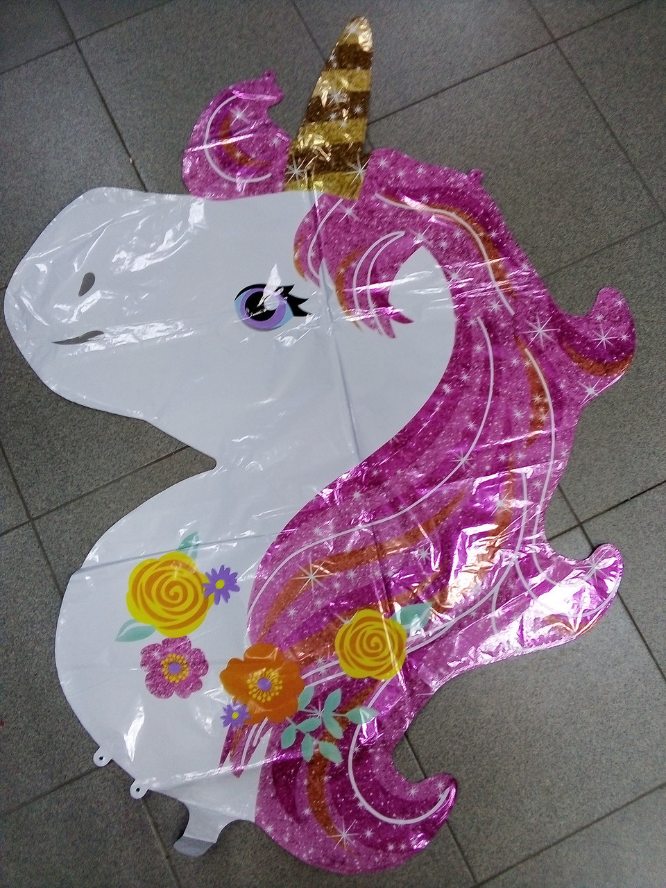 Воздушный шар фольгированный, фигурный единорог с розовой гривой 1шт ...