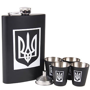 Подарунковий набір фляга Ukraine, чотири стаканчика та лійка