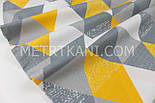 Лоскуток. Польська бавовна "Великі трикутники" жовто-сірі 39*160 см, фото 3