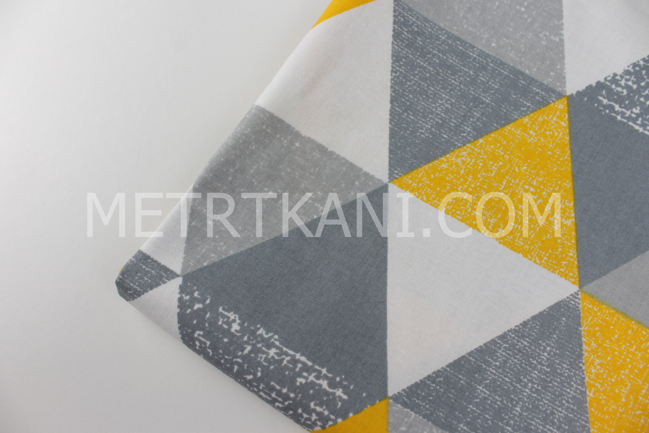 Лоскуток. Польська бавовна "Великі трикутники" жовто-сірі 39*160 см, фото 1
