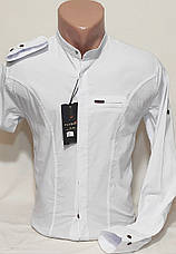 Чоловіча сорочка біла Fly Boys vds-0002 приталені однотонна Туреччина воріт стійка, ошатна стильна, фото 2