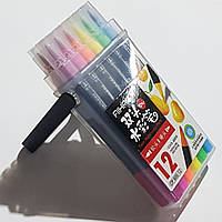 Скетч маркер-кисть на водной основе двухсторонний 12 цветов Aihao СР 600-12