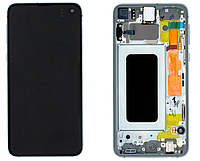 Дисплей модуль тачскрин Samsung G970 Galaxy S10e черный Amoled оригинал переклеенное стекло в рамке зеленого