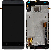 Дисплей модуль тачскрин HTC One mini 601n черный в рамке (без нижней вставки)