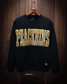 Світшот кофта чоловіча з принтом на спині чорна весна-осінь молодіжна без капюшона Peackhins Black