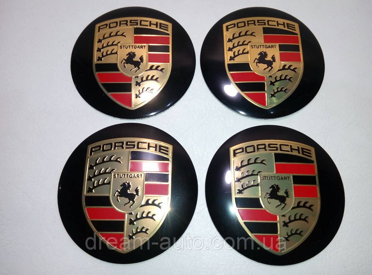 Наклейка выпуклая на колпачок диска Porsche черная 56 мм