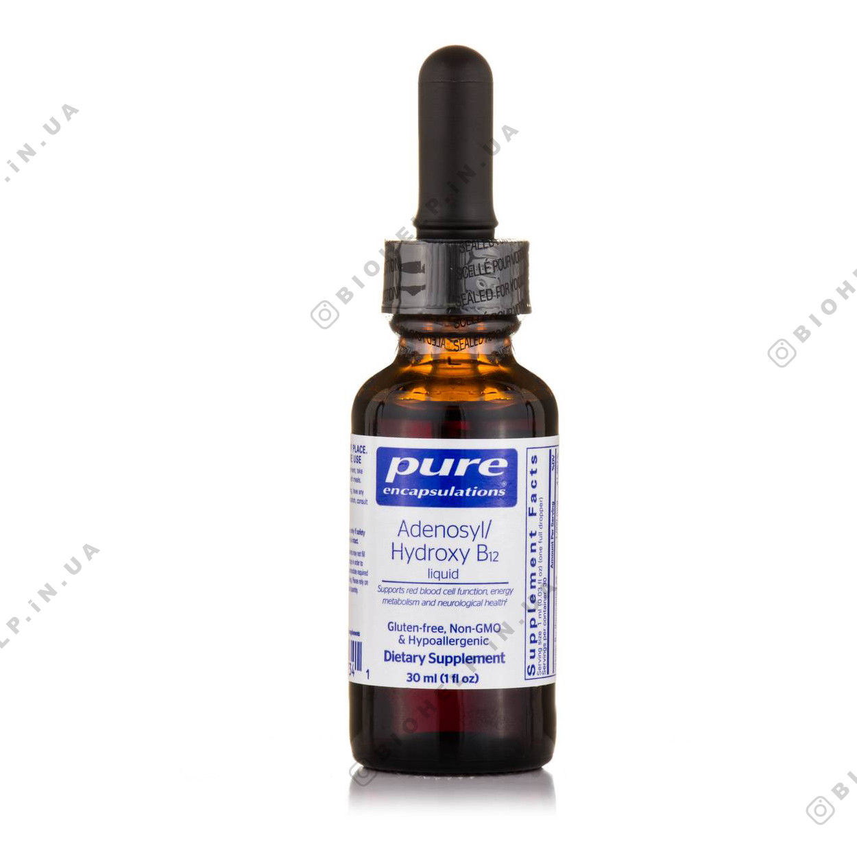 Аденозил/гідрокси B12 Рідина, Adenosyl/Hydroxy B12 Liquid, Pure Encapsulations, 1 мл Оз (30 мл) BX110