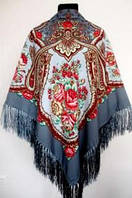 Жіночий український хустка з набивним малюнком і шовковими китицями
