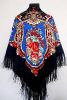 Женский украинский платок с набивным рисунком и шелковыми кисточками