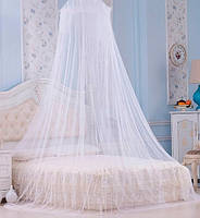 Балдахін підвісний проти комах (полог, сітка від комарів) білого кольору на ліжко бежевий