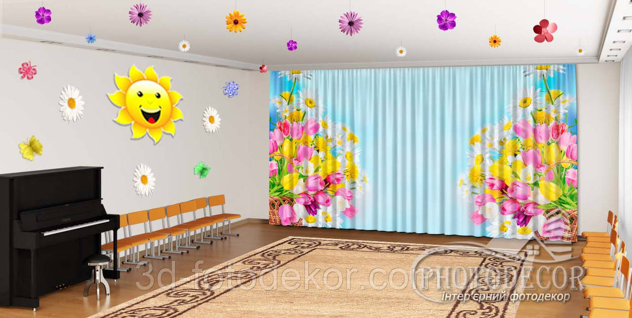 Весняні Фото Штори в дитячий садок "Тюльпаны в корзинках" - будь-який розмір