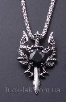 Кулон "Серце дракона" підвіска хрест з крилами з кристалом, фото 1