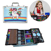 Набор для детского творчества в чемоданчике Единорог Голубой Двухъярусный кейс с красками для рисования