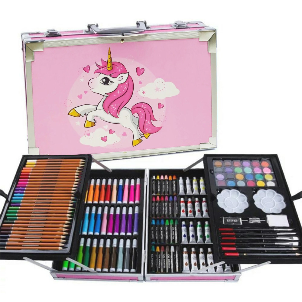 Набір для дитячої творчості у валізці Рожевий Єдиноріг Двох'ярусний кейс з фарбами для малювання