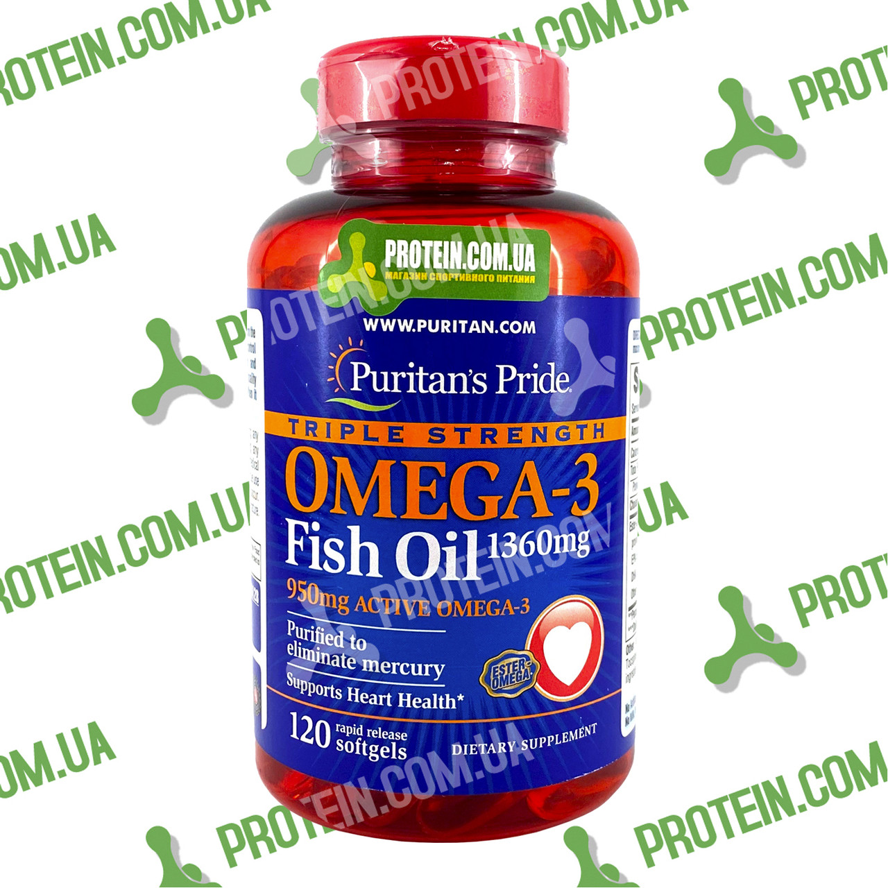 Риб'ячий Жир Puritan`s Pride Triple Strenght Omega-3 1360 мг (950 mg Active Omega) 120 капс
