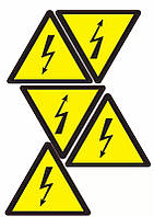 Знак "Опасность поражения электрическим током" 160 мм (на листе 5 шт)